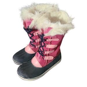 Girls Ozark Trail Hot Pink‎ Suede Faux Fur Winter Snow Boots Size US 3 Lace Up